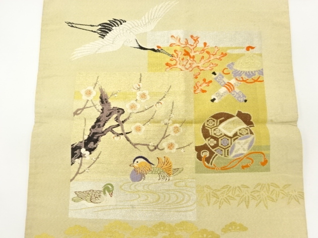 JAPANESE KIMONO / ANTIQUE FUKUSA / WOVEN MANDARIN DUCK & TREASURES